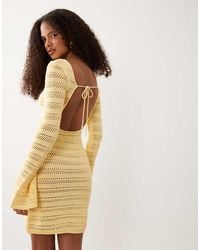 Miss Selfridge - Crochet Long Sleeve Mini Dress - Lyst