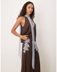 Never Fully Dressed - Satin Lace Trim Scarf Neck Top Co-ord - Lyst