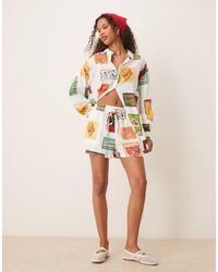 ASOS - Shorts Met Linnen En Print, Deel Van Co-Ord Set - Lyst