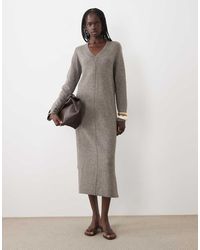 Vila - V-neck Knitted Maxi Dress - Lyst