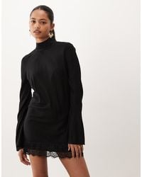ASOS - Funnel Neck Long Sleeve Mini Dress With Lace Hem - Lyst