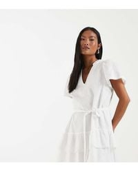Vero Moda - Poplin Tie Waist Lace Trim Ruffle Hem Mini Dress - Lyst