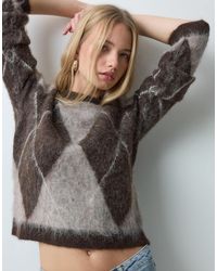 Threadbare - Pull en maille brossée à col rond motif losanges chocolat - Lyst