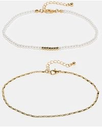 ASOS - Asos Design Curve 14K Plated Pack Of 2 Anklets With Faux Pearl And Fine Chain Design - Lyst