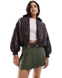 Stradivarius - Str Cropped Faux Leather Puffer Jacket - Lyst