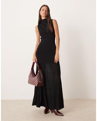 Mango - High Neck Sleeveless Maxi Dress With Sheer Skirt - Lyst