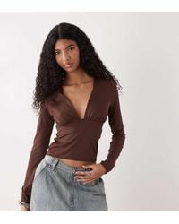 Collusion - Deep V Slinky Long Sleeve Top - Lyst