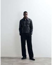 Barneys Originals - Real Leather Zipped Harrington Jacket - Lyst