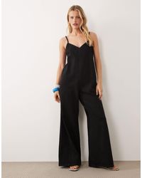 ASOS - Soft Denim Jumpsuit With Wide Leg - Lyst