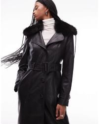 Mango - Faux Leather Fur Collar Trench Coat - Lyst