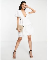 ASOS - Dobby Tiered Mini Dress With Lace Insert And Open Back - Lyst