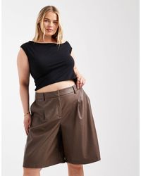 ASOS - Asos Design Curve Leather Look Longline Pleat Front Safari Shorts - Lyst