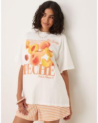 ASOS - T-Shirt Oversize Color Panna Con Stampa Di Pesche - Lyst