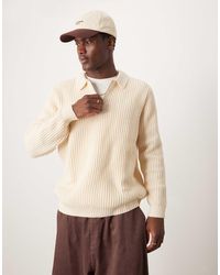 ASOS - Knitted Wool Mix Oversized Heavyweight Quarter Zip Rib Jumper With Collar - Lyst