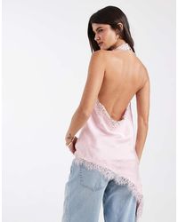 Vero Moda - Satin Asymmetric Tank Top With Lace Detail - Lyst