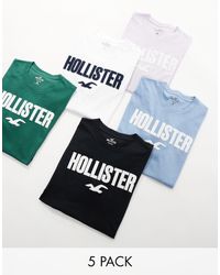 Hollister - Confezione da 5 t-shirt bianca, lilla, blu, verde e nera con logo grande - Lyst