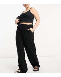 ASOS - Asos Design Curve Wide Leg Dad Trousers With Linen - Lyst