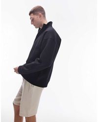 TOPMAN - Sudadera Negra Con Cuello Alzado Y Cremallera De Tejido Grueso Premium De - Lyst