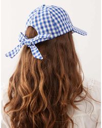 Reclaimed (vintage) - Cappellino Con Fiocco Sul Retro E Logo Blu A Quadretti - Lyst