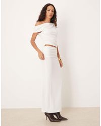 ASOS - Jupe droite longue d'ensemble en maille côtelée texturée - ivoire - Lyst