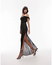 Mango - Vestido Largo Con Escote Bardot Y Bajo De Tejido Transparente Premium De - Lyst