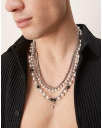 ASOS - Collar De Varias Hileras Para Festivales Con Perlas De Imitación Y Colgante De Cruz De - Lyst