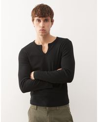 Collusion - Notch Neck Muscle Fit Long Sleeve Henley T-shirt - Lyst