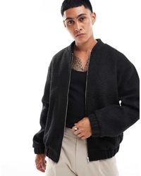ASOS - Giacca Bomber Oversize Effetto Lana Nera - Lyst