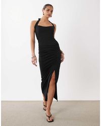 ASOS - Halter Ruched Front Midi Dress - Lyst