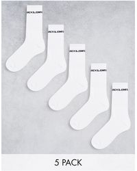 Jack & Jones - Confezione da 5 paia di calzini sportivi bianchi con logo - Lyst