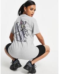 New Love Club Cat N Mouse Oversized Back Print Graphic T-shirt - Grey