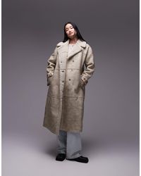 TOPSHOP - Faux Leather Shearling Longline Aviator Jacket - Lyst