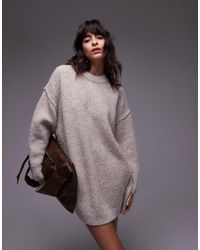 TOPSHOP - Robe courte et oversize en maille avec col ras - Lyst