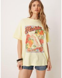 ASOS - T-Shirt Oversize Gialla Con Stampa Grafica “Florida” - Lyst