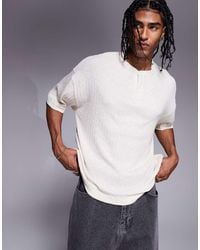 ASOS - Oversized Boxy T-Shirt Met Henleykraagje Van Linnenmix - Lyst