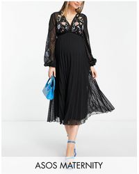 ASOS - Asos Design Maternity Dobby Twist Front Pleated Midi Dress With All Over Embroidery - Lyst