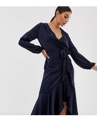 Flounce London Vestito midi blu navy a portafoglio