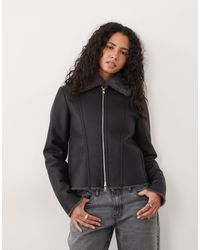 Mango - Faux Leather Jacket With Faux Fur Trims - Lyst