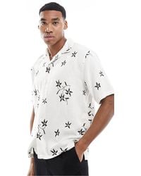 Abercrombie & Fitch - Floral Embroidery Linen Blend Short Sleeve Shirt - Lyst