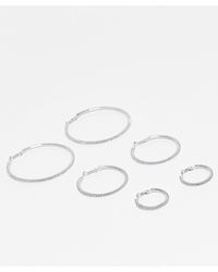 ASOS Pack Of 3 Hoop Earrings With Crysyal Design - Natural