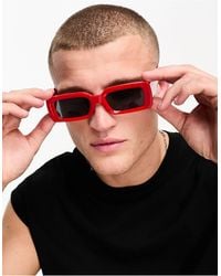ASOS - Oversized Rectangle Sunglasses With Bevelled Frame And Smoke Lens - Lyst