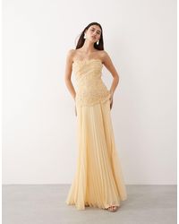 ARRANGE - Abstract Cutwork Bandeau Maxi Dress With Pleat Skirt - Lyst