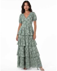 ANAYA - Floral Burnout Short Sleeve Tiered Maxi Dress - Lyst