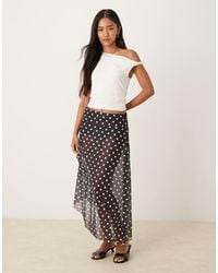 House Of Sunny - Polka Dot Mesh Button Detail Midi Skirt - Lyst