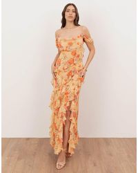 ANAYA - Floral Print Cowl Neck Cold Shoulder Ruffle Maxi Dress - Lyst
