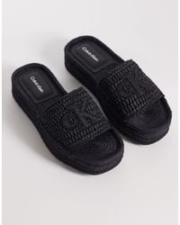 Calvin Klein - Jeans Raffia Flatform Espadrille Sandals - Lyst