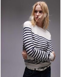 Mango - Jersey Azul Marino Y Blanca A Rayas De Punto Fino De Lana De - Lyst