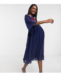sachin and babi light blue dress ASOS Maternity | ASOS DESIGN Maternity embroidered pleated midi dress in  sage-Green main image 0