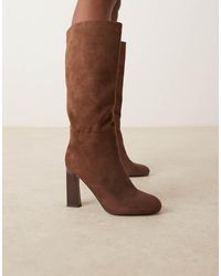 ASOS - Carly Block Heel Pull On Knee Boots - Lyst
