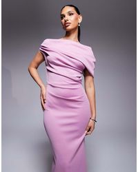 ASOS - Structured Scuba Midi Dress With Fallen Shoulder - Lyst